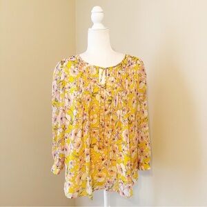 Tommy Hilfiger Pin Tuck Yellow Floral Blouse - Medium